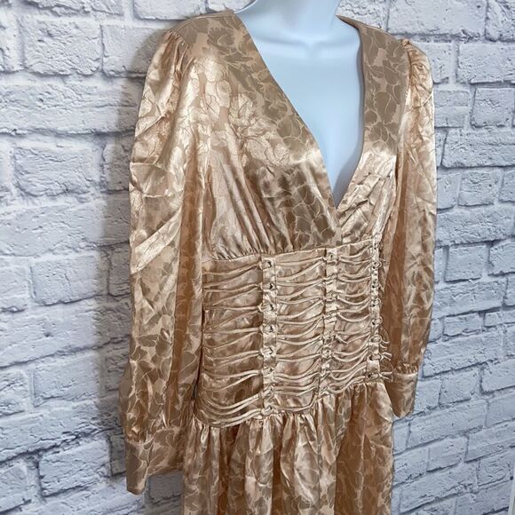 Nasty Gal Large Champagne Eyelet 'Em Stop And Stare Satin Mini Dress - Picture 6 of 16